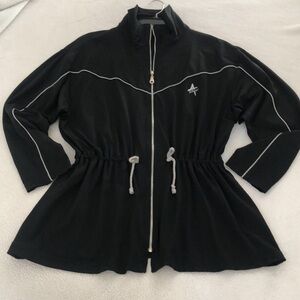 Attivo Sport knit jacket! Zip front! Black! Drawstring waist! Vintage! Medium